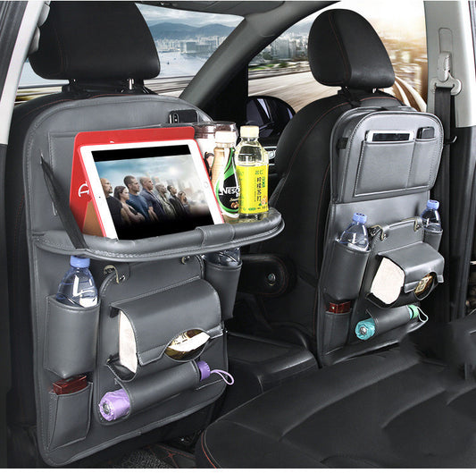 PU Leather Car Storage Bag – Waterproof Seat Back Organizer Tray