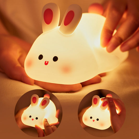 Cute LED Rabbit Night Light – Touch Sensor Silicone Lamp for Kids