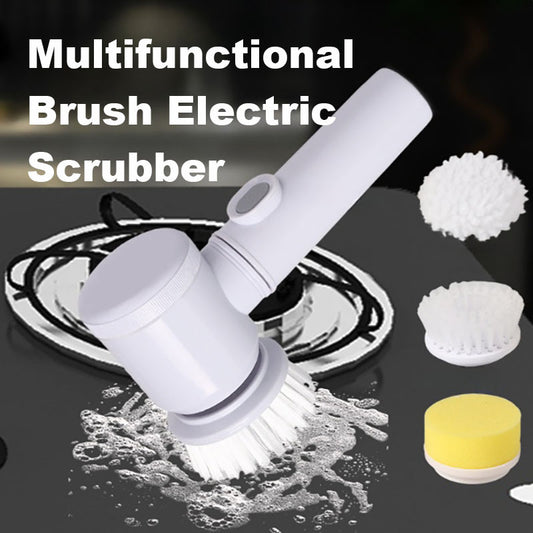 Multifunctional brush electric scrubber with attachments on a dark surface