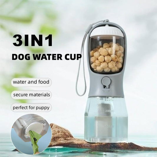 3-in-1 Portable Dog Water Cup – Food & Garbage Bag Combo