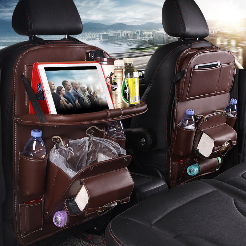 PU Leather Car Storage Bag – Waterproof Seat Back Organizer Tray