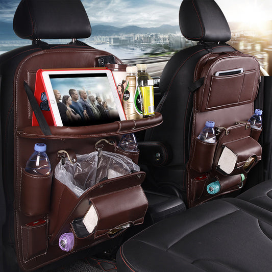 PU Leather Car Storage Bag – Waterproof Seat Back Organizer Tray