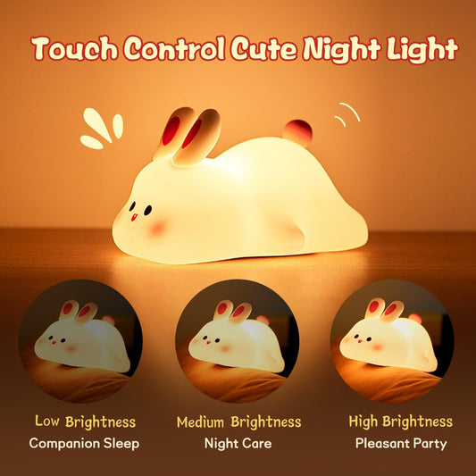 Cute LED Rabbit Night Light – Touch Sensor Silicone Lamp for Kids