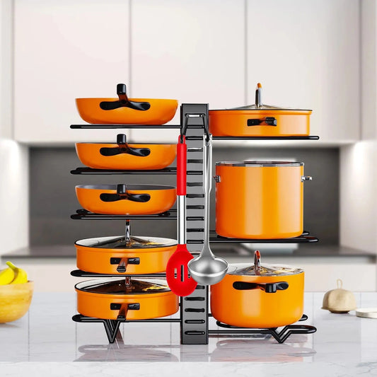 8-Tier Pot & Pan Organizer Rack – Kitchen Cabinet Storage Solution
